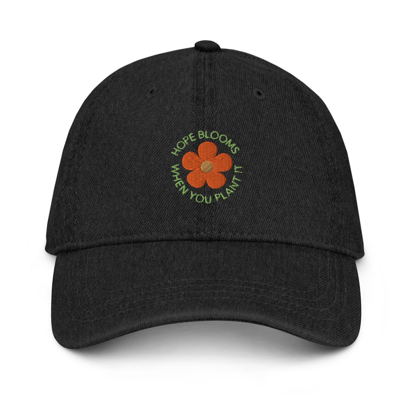 Hope Blooms Black Denim Cap