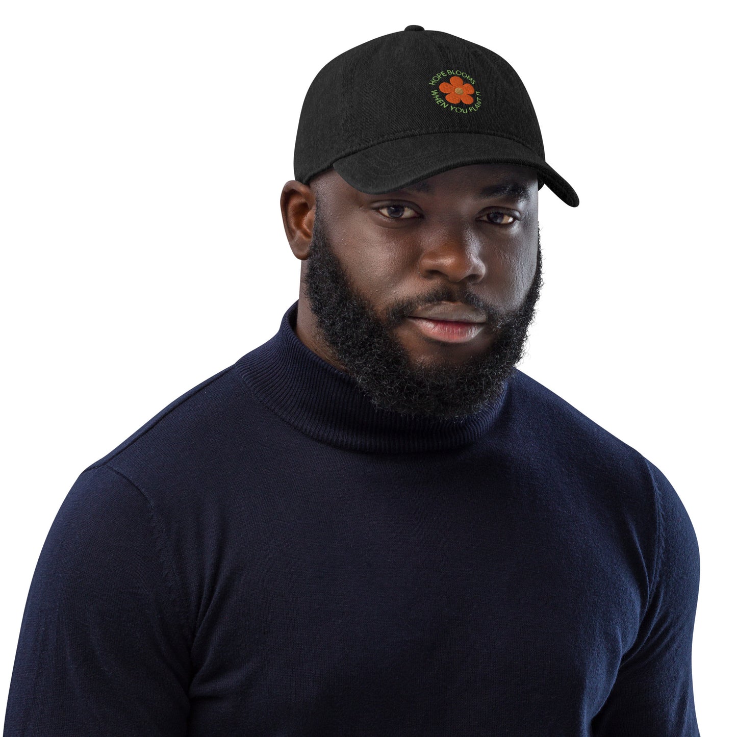Hope Blooms Black Denim Cap