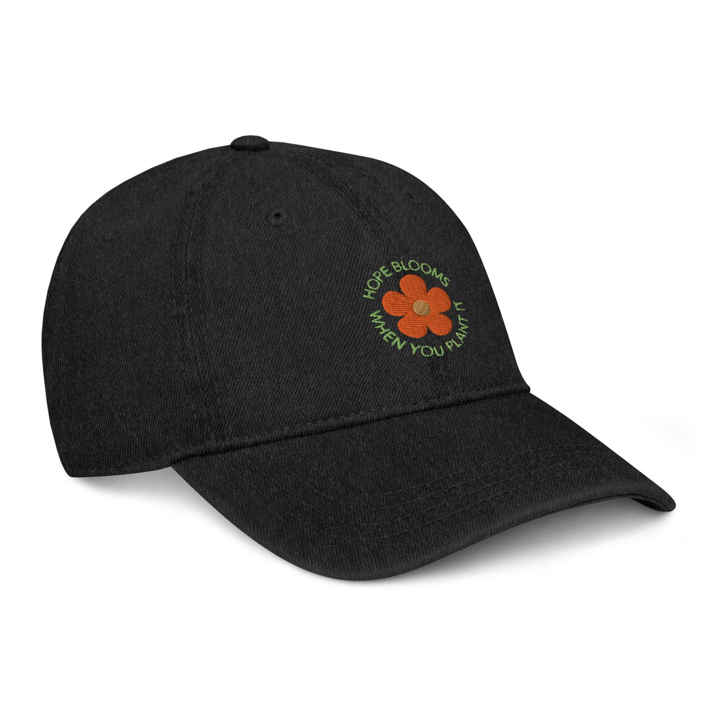 Hope Blooms Black Denim Cap