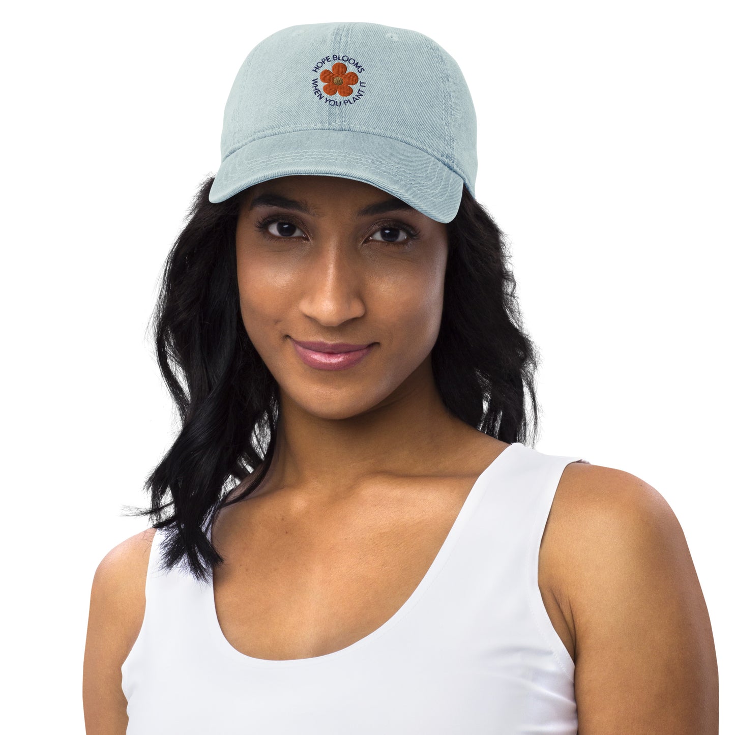 Hope Blooms Blue Denim Cap